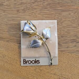 NWT Vintage Brooks Two Tone Gold Silver Rose Pin Brooch
